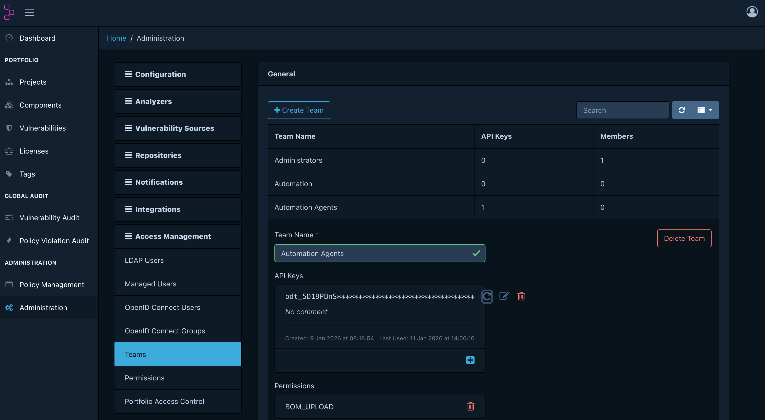 API Key creation screen